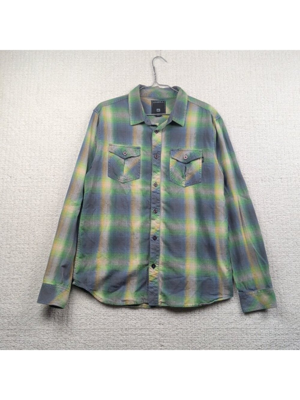 Y2K O'Neill Button Down Plaid Shirt Mens Medium Long Sleeve Surfer Forest Green
